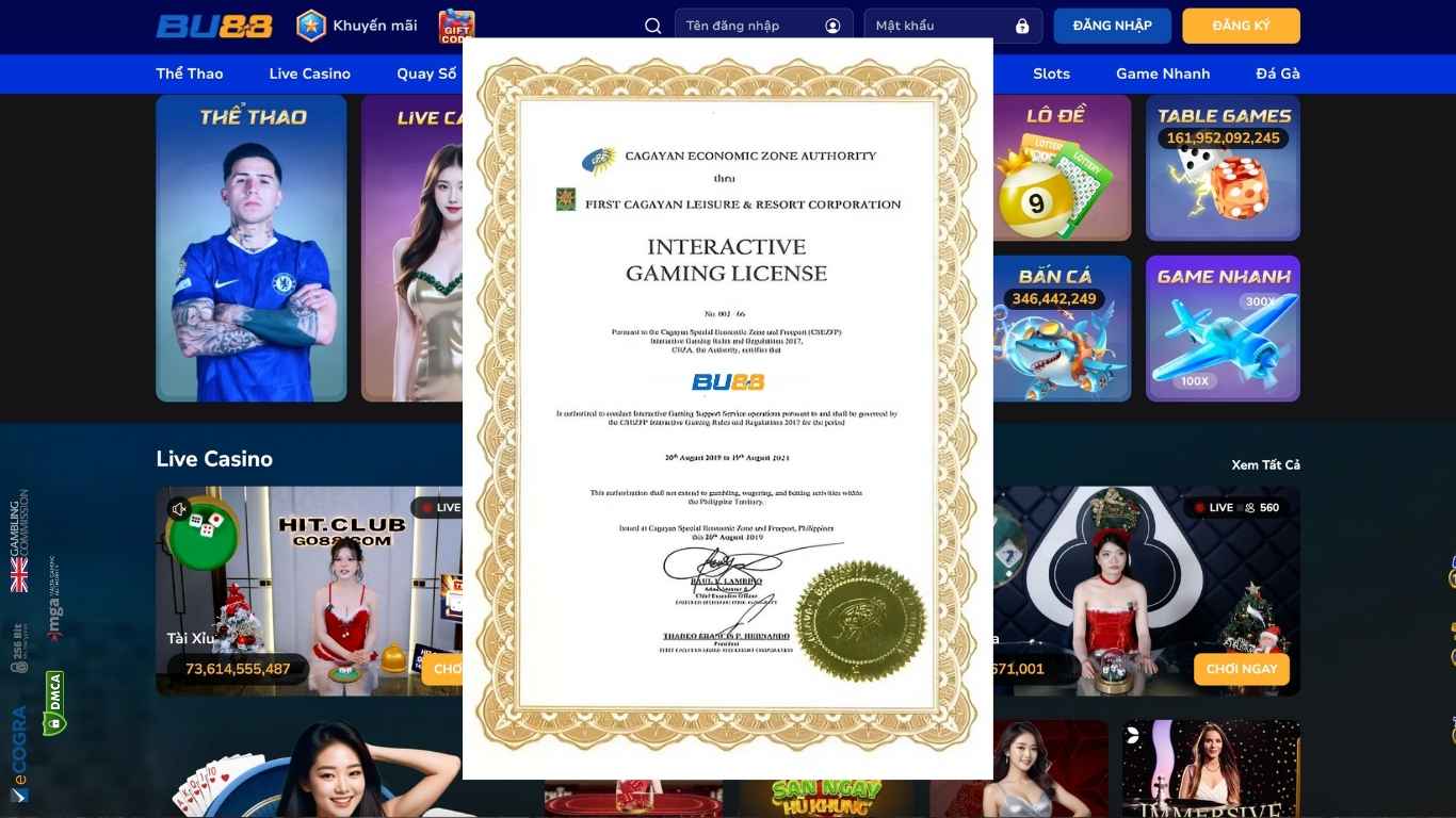 Các loại giấy phép hoạt động BU88 Các loại giấy phép hoạt động BU88