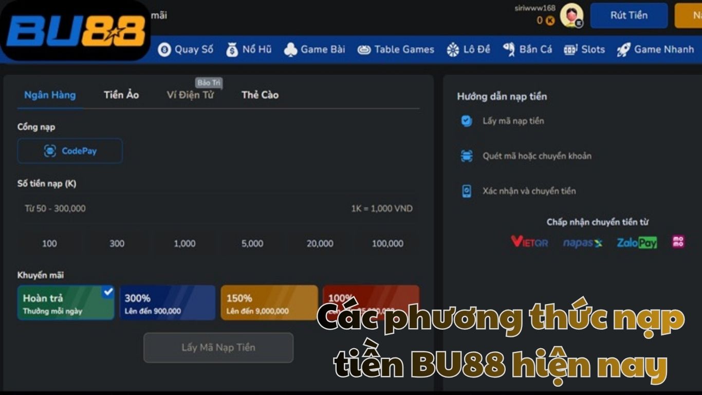 Các phương thức nạp tiền BU88 hiện nay