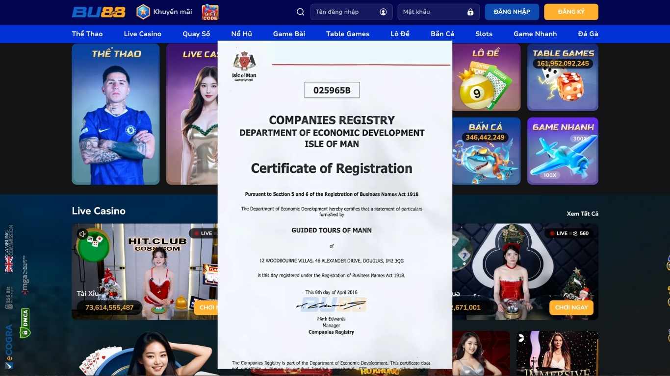 Giấy phép từ Isle of Man Giấy phép từ Isle of Man