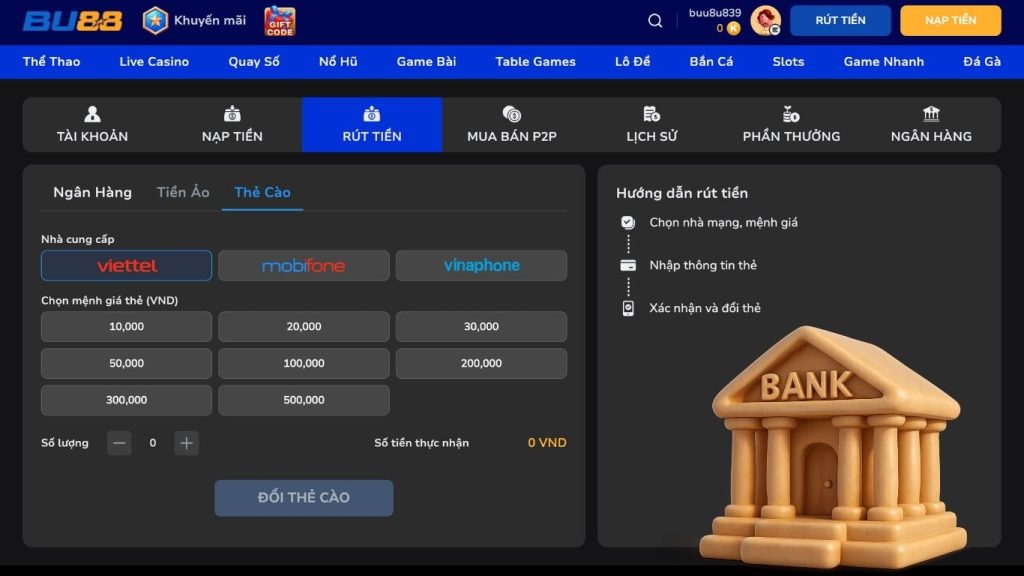 Hướng dẫn rút tiền BU88 nhanh chóng, an toàn