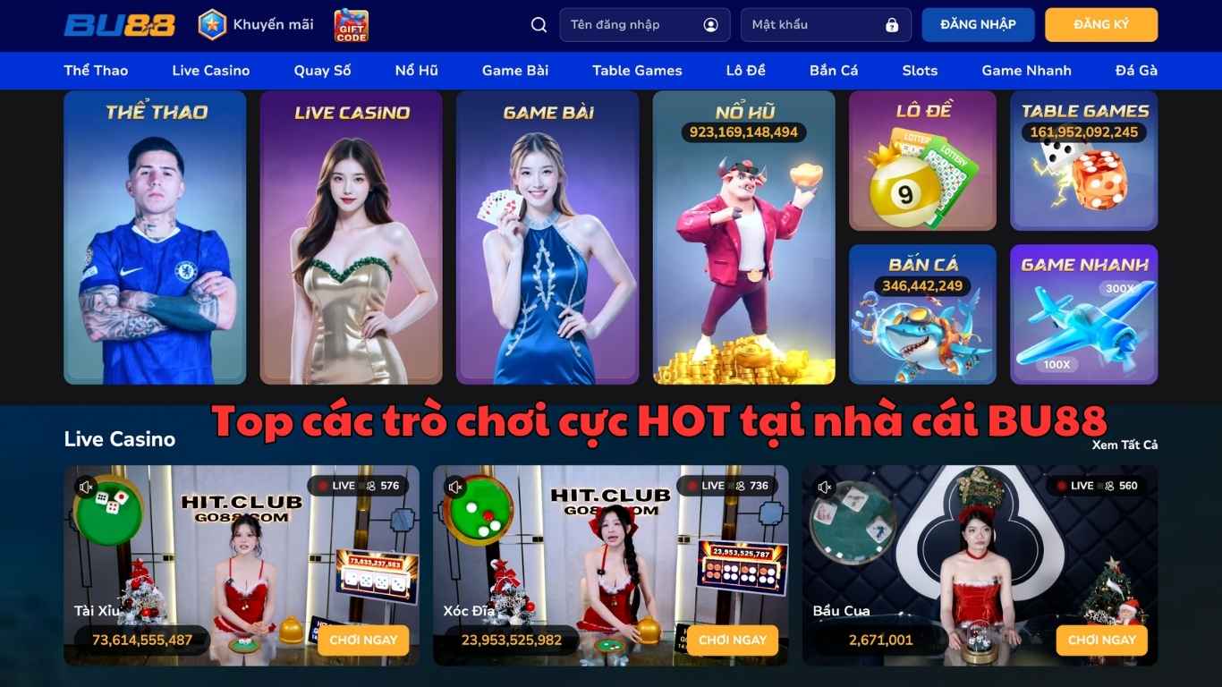 Top các trò chơi cực HOT tại nhà cái BU88 Top các trò chơi cực HOT tại nhà cái BU88