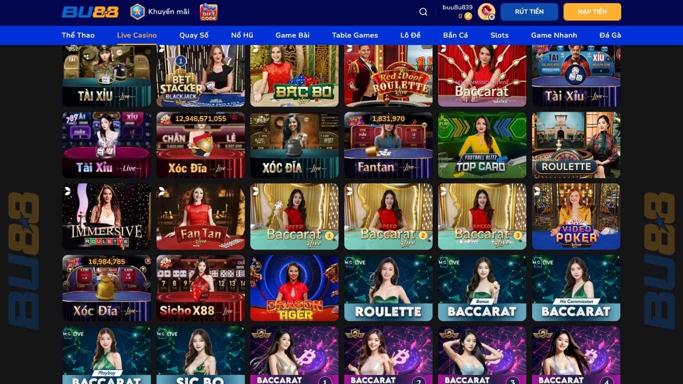 Điểm qua siêu phẩm game Live Casino BU88