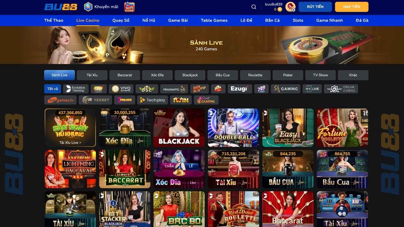 Tổng quan sảnh Live Casino BU88